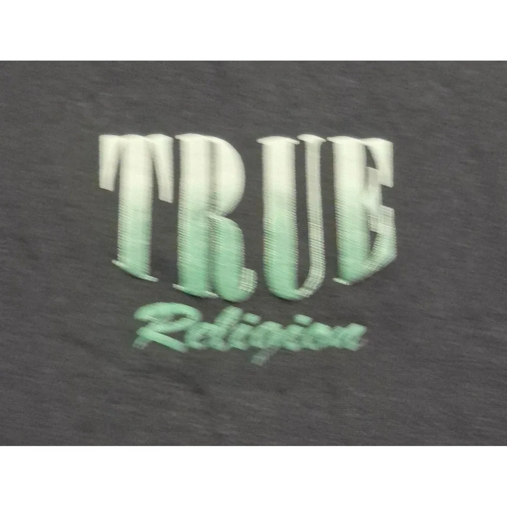NWOT True Religion Black Big Buddha Guitar Graphic T-Shirt 2X Cotton 2-sided